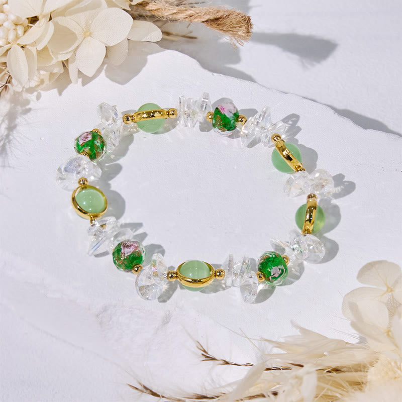 Bracelet de perles émaillées en pierre œil de chat verte Olivenorma