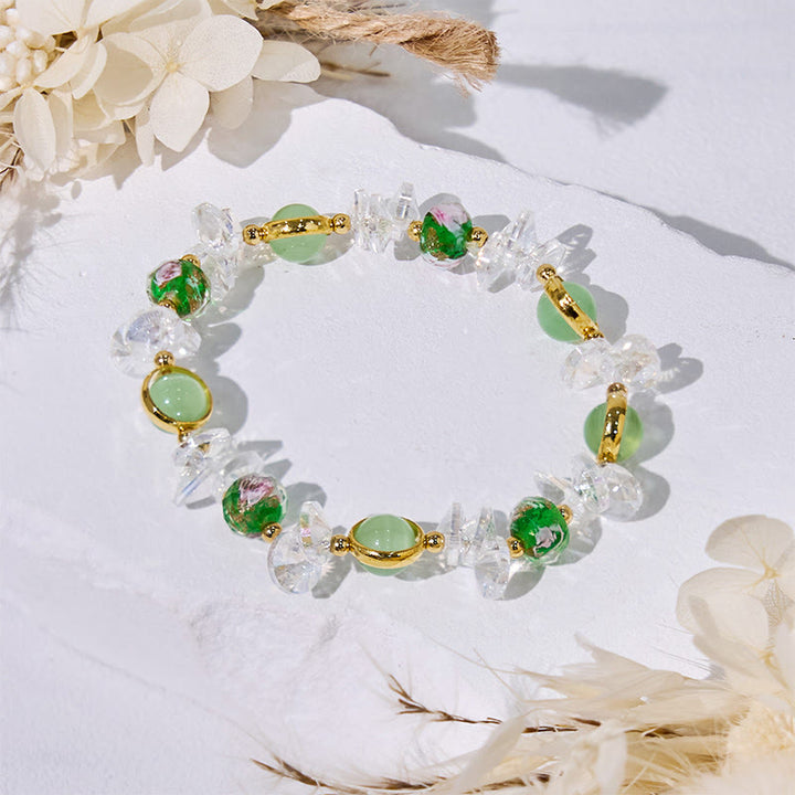 Bracelet de perles émaillées en pierre œil de chat verte Olivenorma
