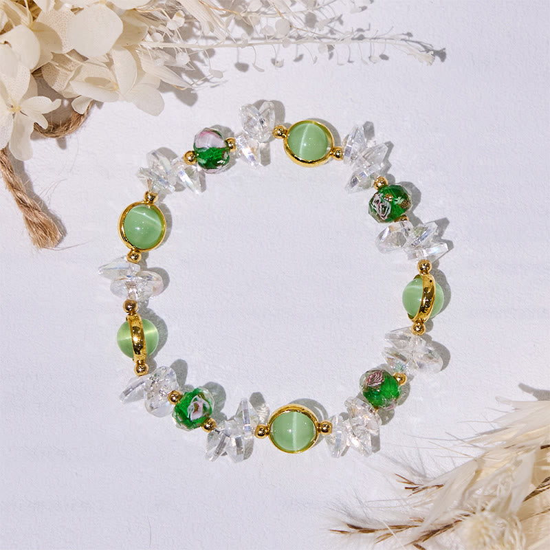 Bracelet de perles émaillées en pierre œil de chat verte Olivenorma