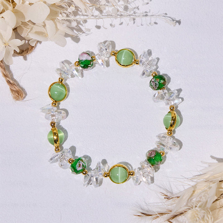 Bracelet de perles émaillées en pierre œil de chat verte Olivenorma
