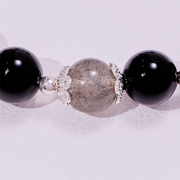 Bracelet en alliage de perles d'obsidienne et de labradorite Olivenorma