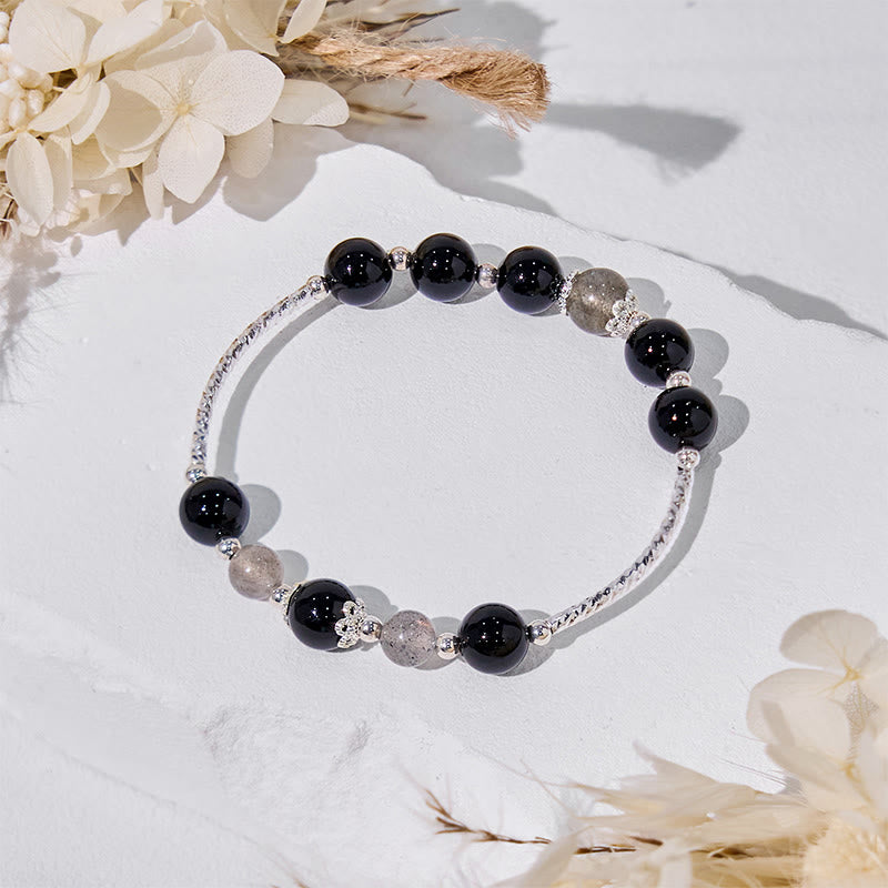 Bracelet en alliage de perles d'obsidienne et de labradorite Olivenorma