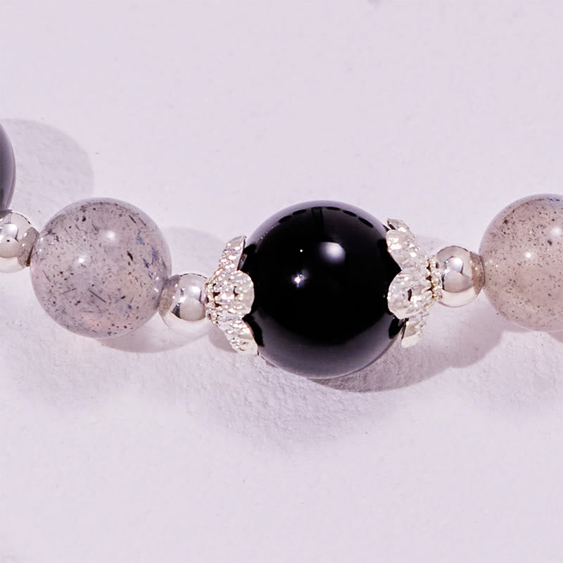 Bracelet en alliage de perles d'obsidienne et de labradorite Olivenorma