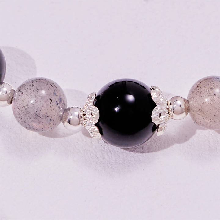 Bracelet en alliage de perles d'obsidienne et de labradorite Olivenorma