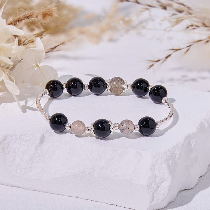 Bracelet en alliage de perles d'obsidienne et de labradorite Olivenorma