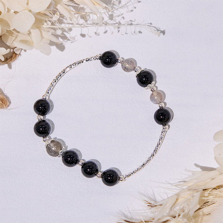 Bracelet en alliage de perles d'obsidienne et de labradorite Olivenorma