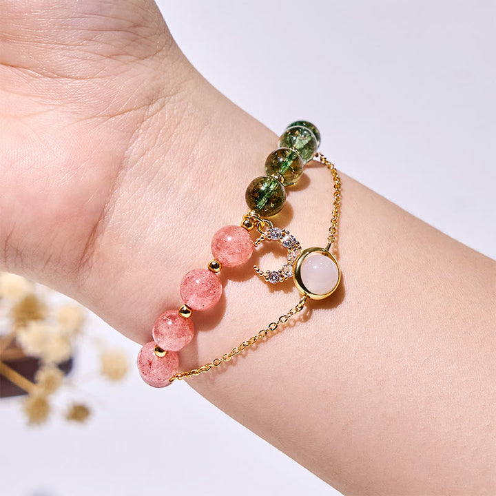 Bracelet Olivenorma en quartz fantôme vert et quartz fraise