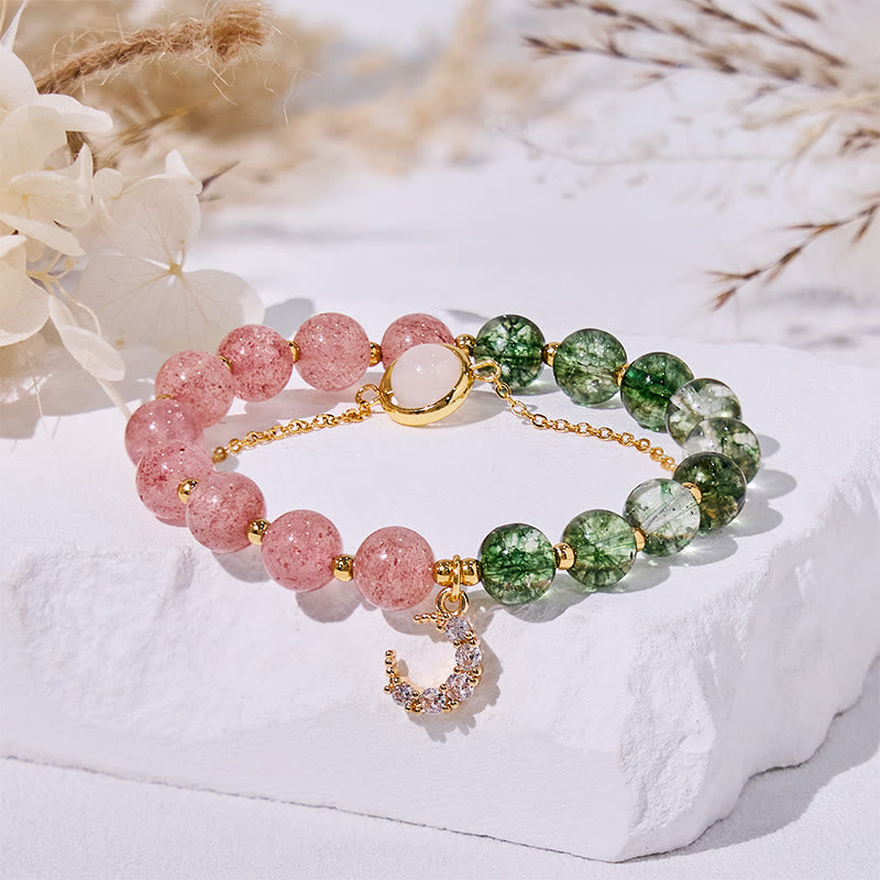Bracelet Olivenorma en quartz fantôme vert et quartz fraise