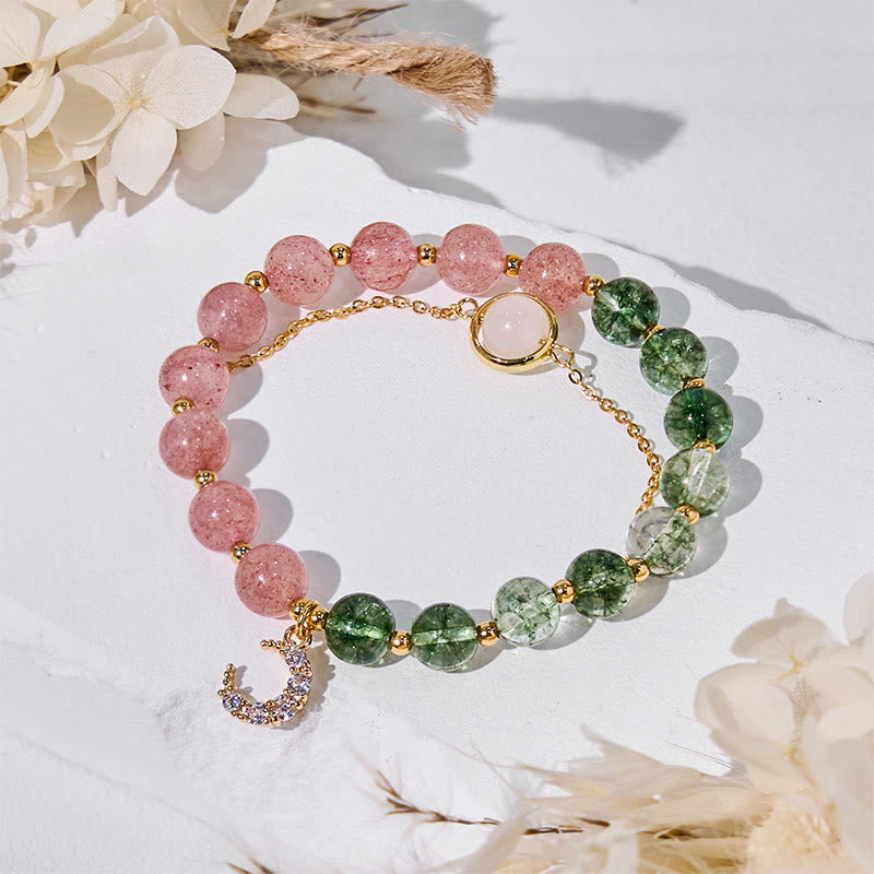 Bracelet Olivenorma en quartz fantôme vert et quartz fraise