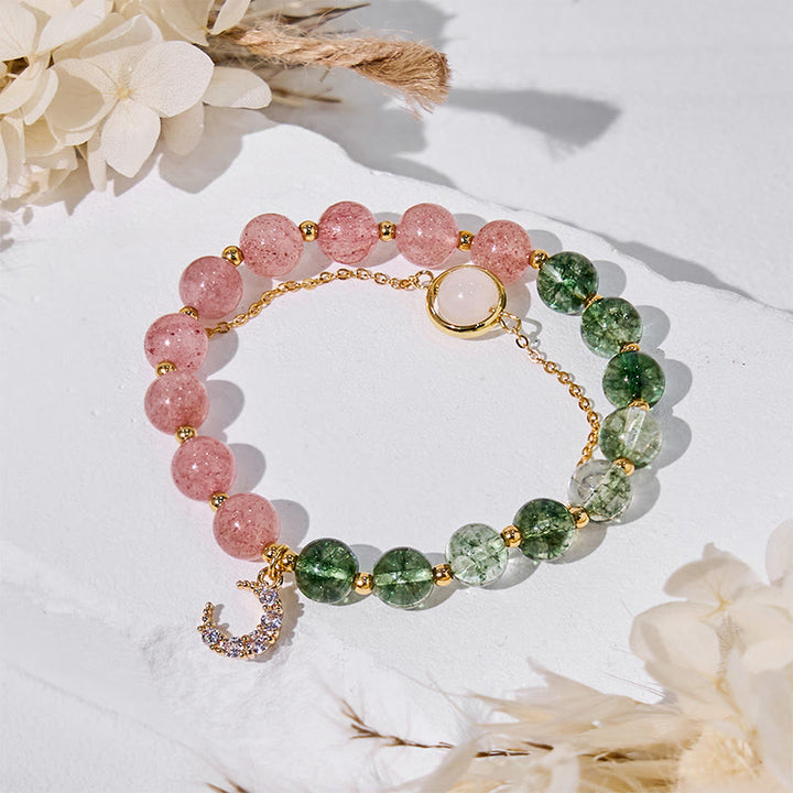 Bracelet Olivenorma en quartz fantôme vert et quartz fraise