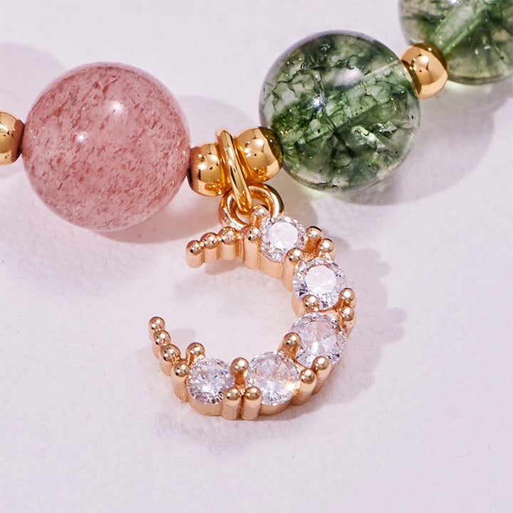 Bracelet Olivenorma en quartz fantôme vert et quartz fraise