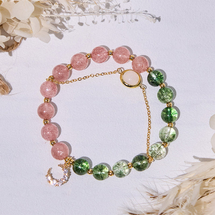Bracelet Olivenorma en quartz fantôme vert et quartz fraise