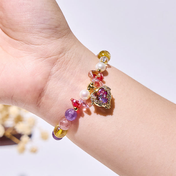 Bracelet Olivenorma en perles de quartz fraise, améthyste, citrine