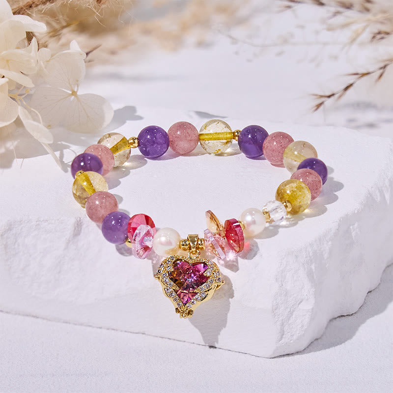 Bracelet Olivenorma en perles de quartz fraise, améthyste, citrine