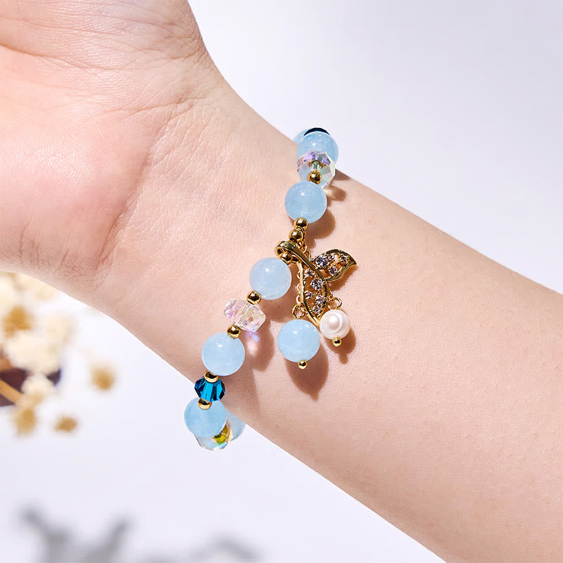 Bracelet queue de baleine en perles de verre transparent aigue-marine Olivenorma