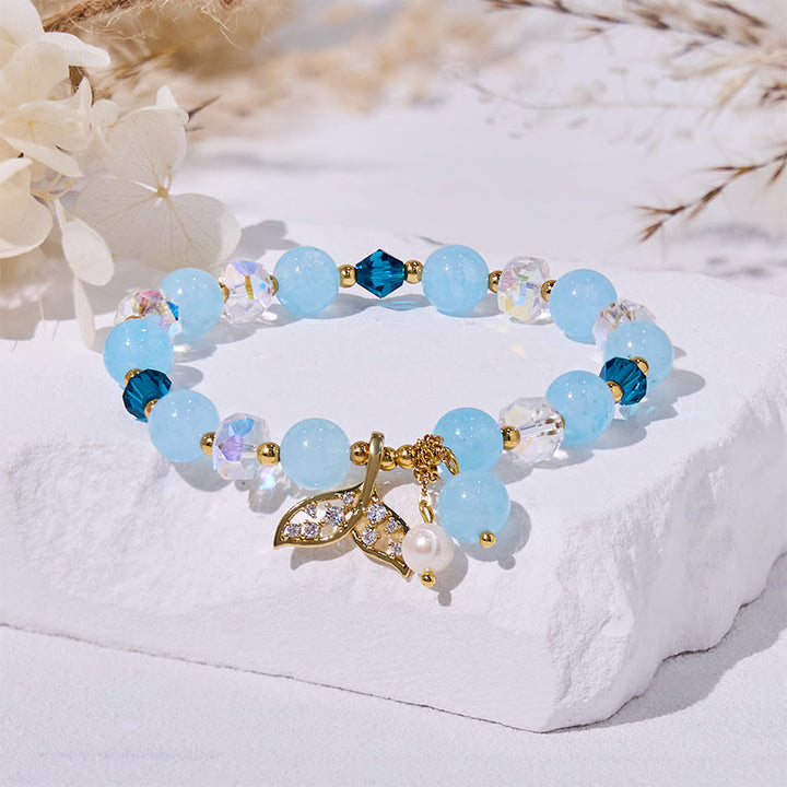 Bracelet queue de baleine en perles de verre transparent aigue-marine Olivenorma