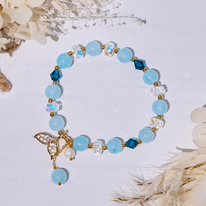 Bracelet queue de baleine en perles de verre transparent aigue-marine Olivenorma