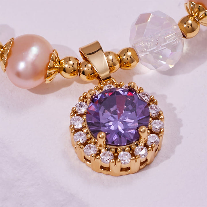 Bracelet pendentif en perles d'eau douce et améthyste Olivenorma