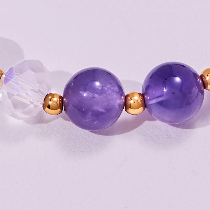 Bracelet pendentif éléphant en perles de verre transparent améthyste Olivenorma