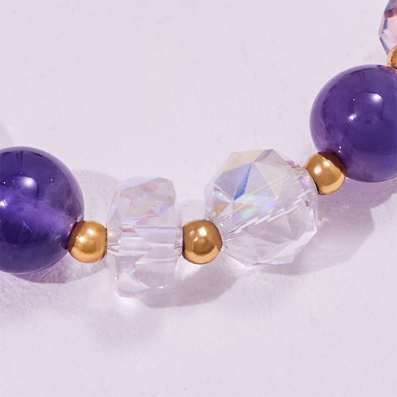 Bracelet pendentif éléphant en perles de verre transparent améthyste Olivenorma