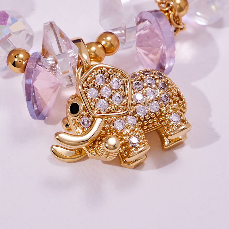 Bracelet pendentif éléphant en perles de verre transparent améthyste Olivenorma