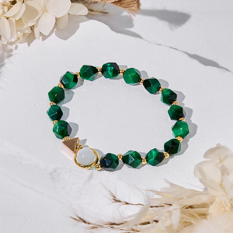 Bracelet en perles d'œil de tigre vert à facettes Olivenorma