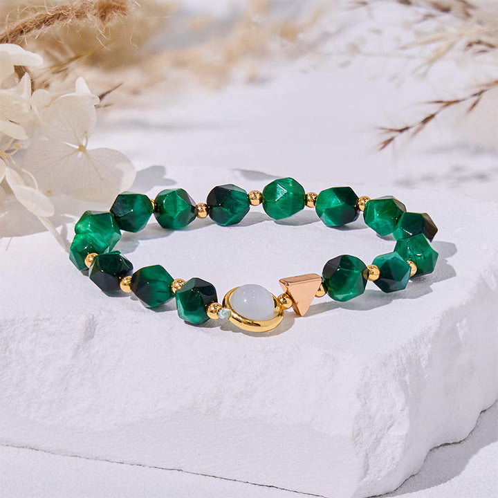 Bracelet en perles d'œil de tigre vert à facettes Olivenorma