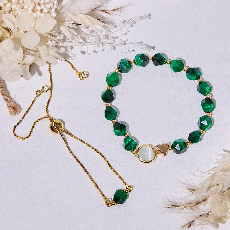 Bracelet en perles d'œil de tigre vert à facettes Olivenorma