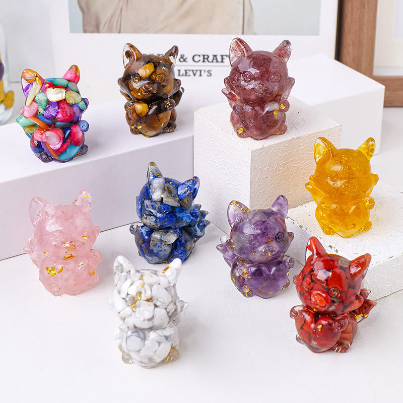 Décoration en pierre précieuse en forme de cœur en époxy cristal Olivenorma , renard à neuf queues