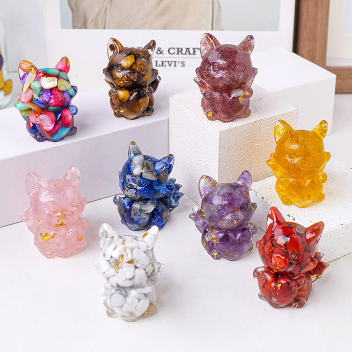 Décoration en pierre précieuse en forme de cœur en époxy cristal Olivenorma , renard à neuf queues