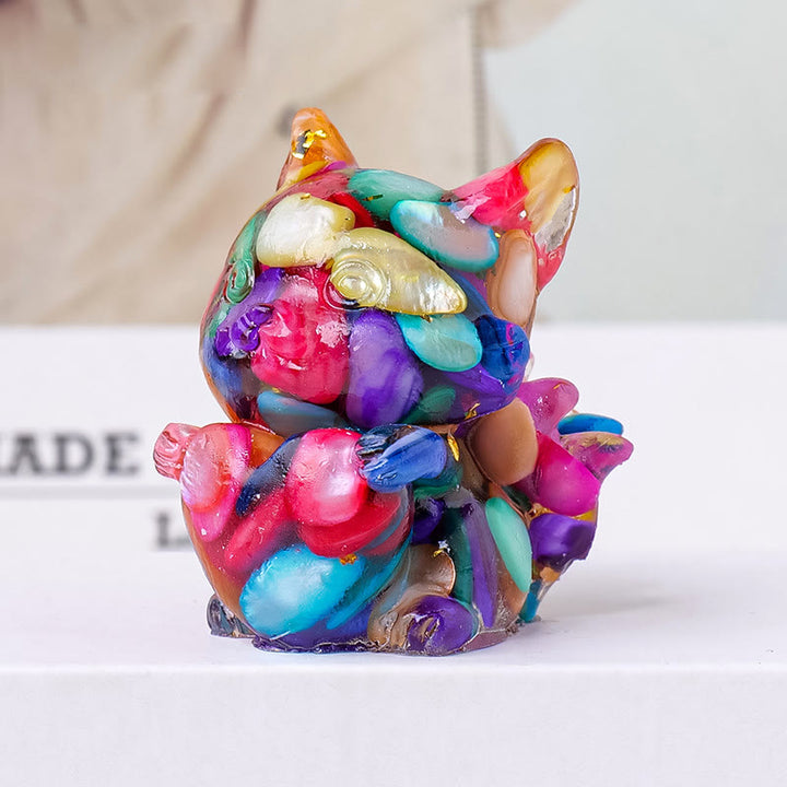 Décoration en pierre précieuse en forme de cœur en époxy cristal Olivenorma , renard à neuf queues