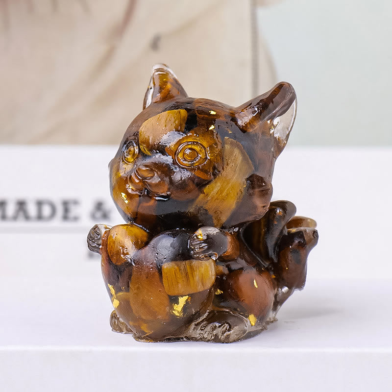 Décoration en pierre précieuse en forme de cœur en époxy cristal Olivenorma , renard à neuf queues