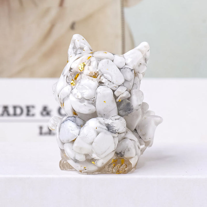 Décoration en pierre précieuse en forme de cœur en époxy cristal Olivenorma , renard à neuf queues