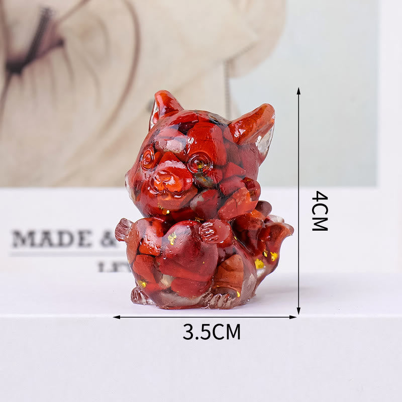 Décoration en pierre précieuse en forme de cœur en époxy cristal Olivenorma , renard à neuf queues