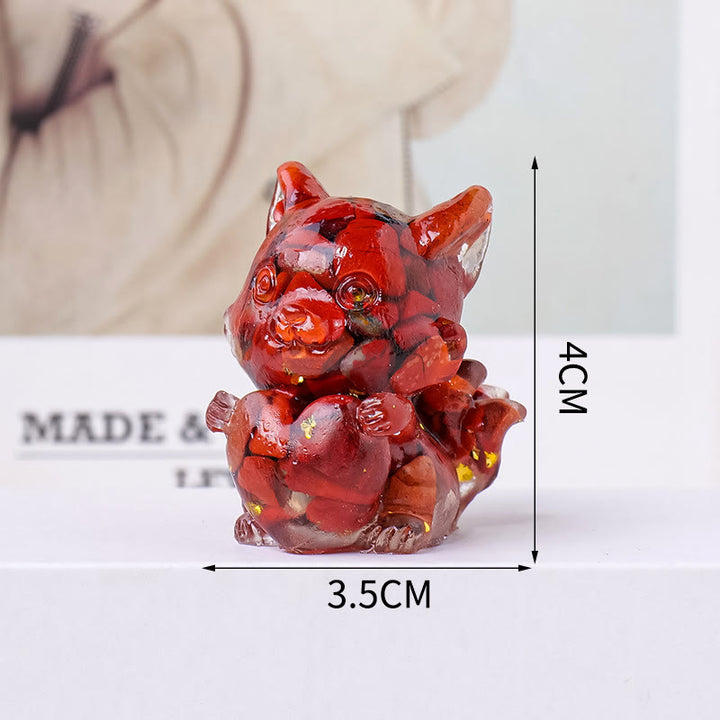 Décoration en pierre précieuse en forme de cœur en époxy cristal Olivenorma , renard à neuf queues