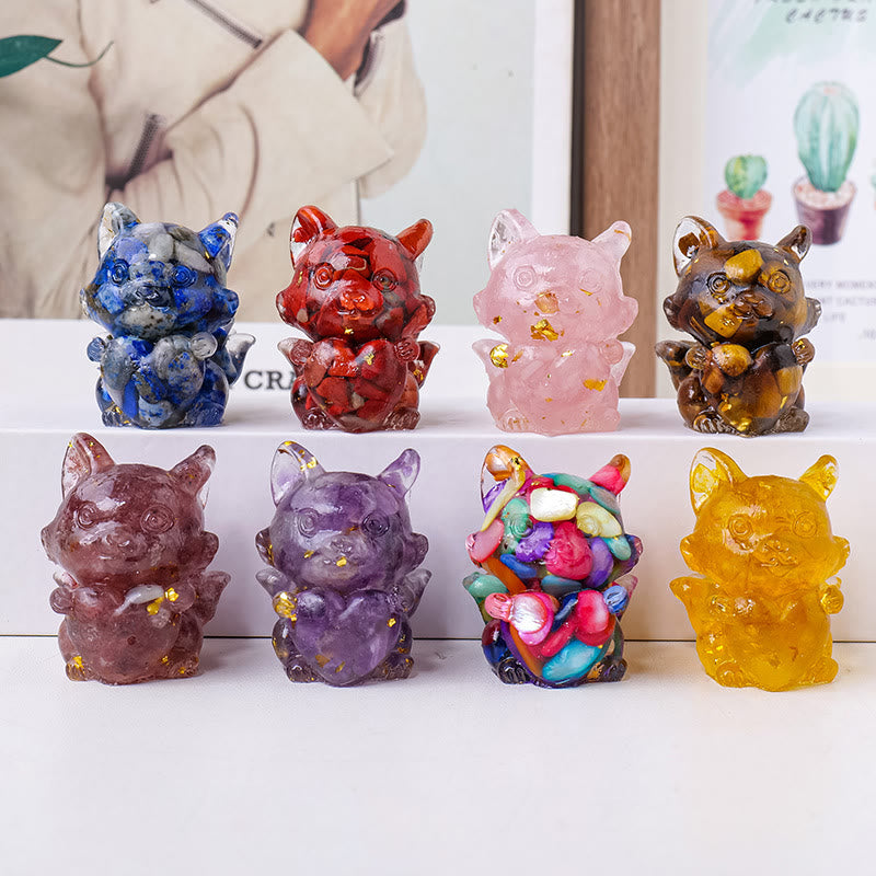 Décoration en pierre précieuse en forme de cœur en époxy cristal Olivenorma , renard à neuf queues