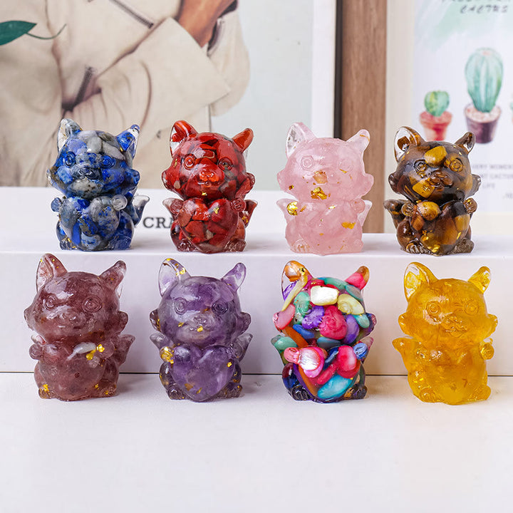 Décoration en pierre précieuse en forme de cœur en époxy cristal Olivenorma , renard à neuf queues