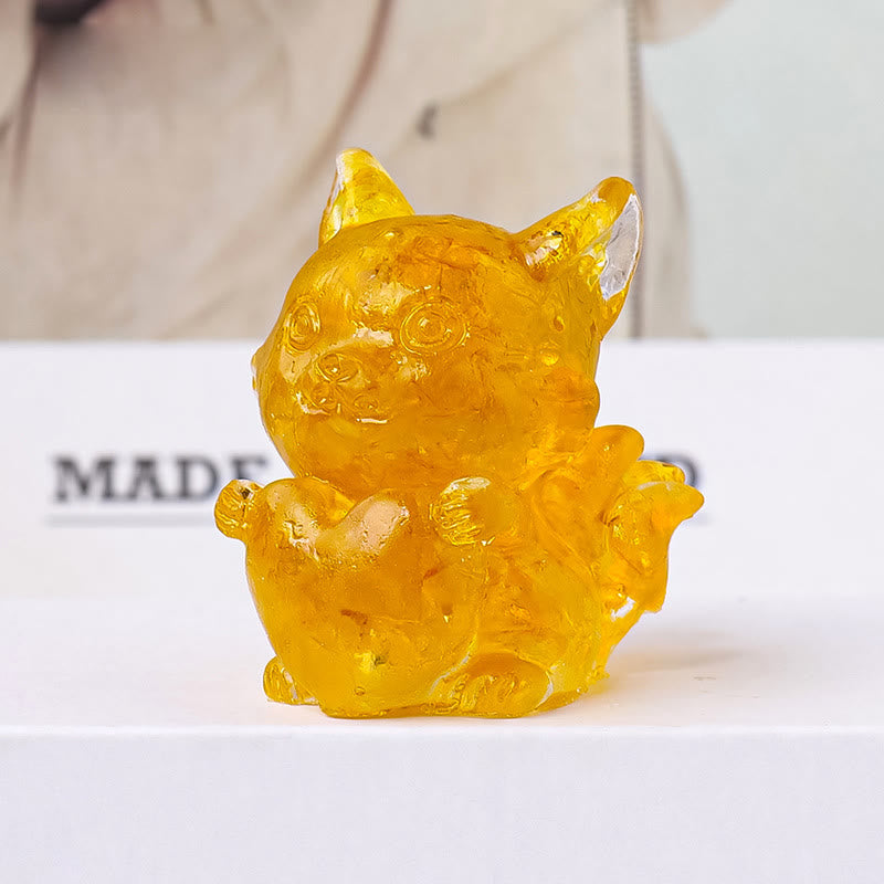 Décoration en pierre précieuse en forme de cœur en époxy cristal Olivenorma , renard à neuf queues