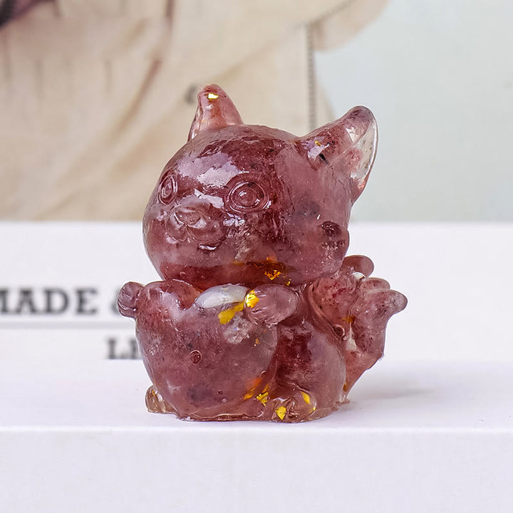 Décoration en pierre précieuse en forme de cœur en époxy cristal Olivenorma , renard à neuf queues