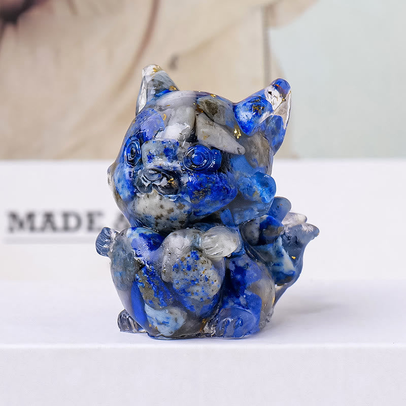 Décoration en pierre précieuse en forme de cœur en époxy cristal Olivenorma , renard à neuf queues