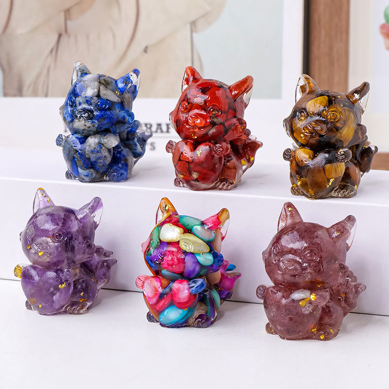 Décoration en pierre précieuse en forme de cœur en époxy cristal Olivenorma , renard à neuf queues