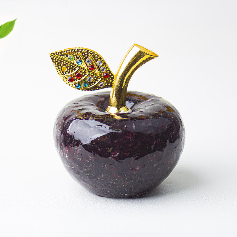 Décoration en cristal époxy Olivenorma , feuille d'or, pomme, pierre précieuse