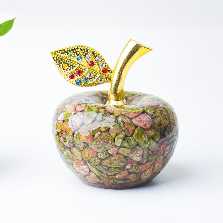 Décoration en cristal époxy Olivenorma , feuille d'or, pomme, pierre précieuse