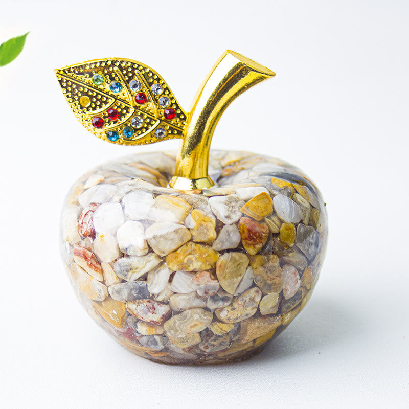 Décoration en cristal époxy Olivenorma , feuille d'or, pomme, pierre précieuse