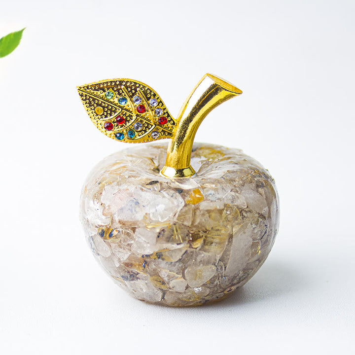 Décoration en cristal époxy Olivenorma , feuille d'or, pomme, pierre précieuse