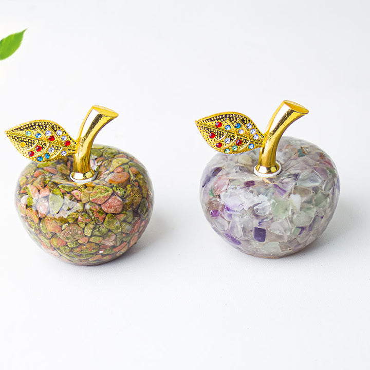 Décoration en cristal époxy Olivenorma , feuille d'or, pomme, pierre précieuse