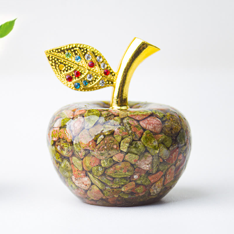 Décoration en cristal époxy Olivenorma , feuille d'or, pomme, pierre précieuse