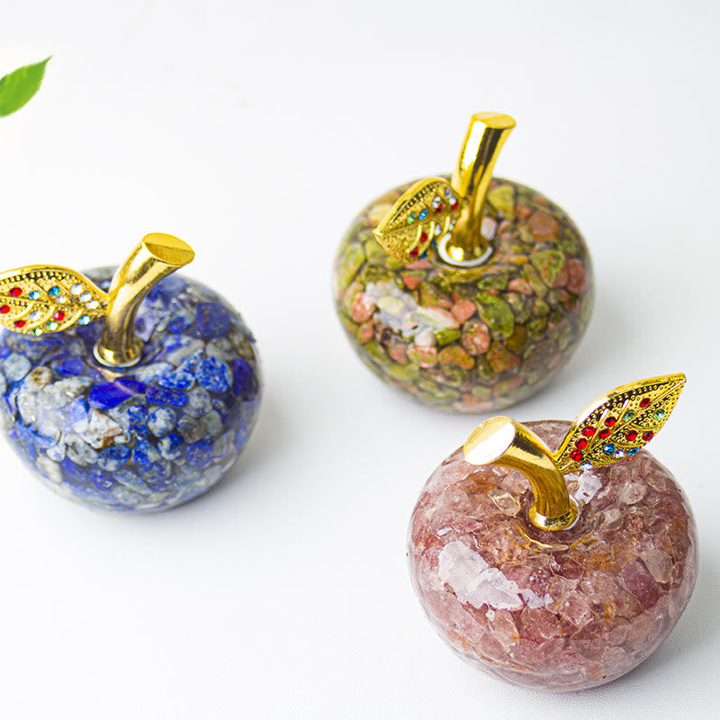 Décoration en cristal époxy Olivenorma , feuille d'or, pomme, pierre précieuse