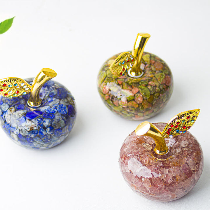 Décoration en cristal époxy Olivenorma , feuille d'or, pomme, pierre précieuse