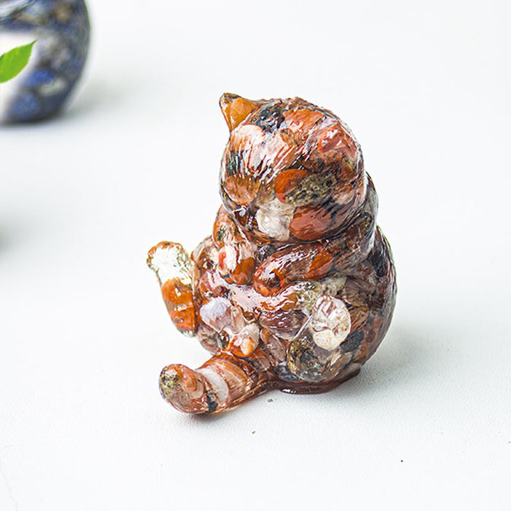 Décoration en pierre précieuse en cristal époxy Olivenorma , chat en chaleur